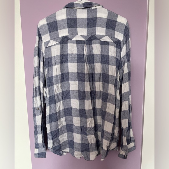 Dynamite blue plaid v-neck button up blouse - Picture 3 of 4
